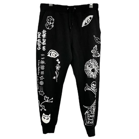 Ninth Hall Men Streewear Skater Detention Jogger Sweatpants Black Medium Graphic - Picture 1 of 13